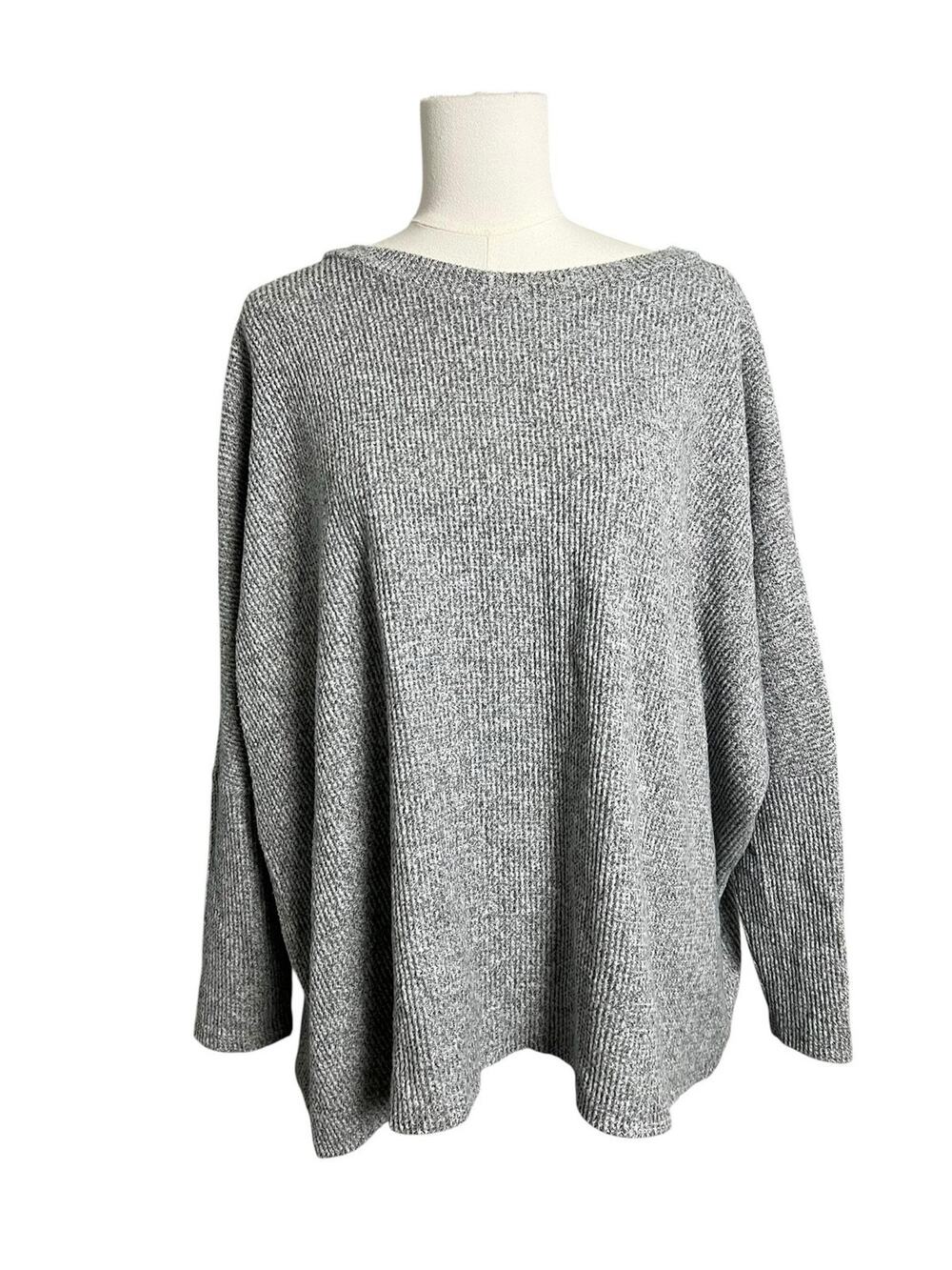 Love Kuza Pullover Sweater Womens One Size Gray Waffle Knit Oversized Dolman Top